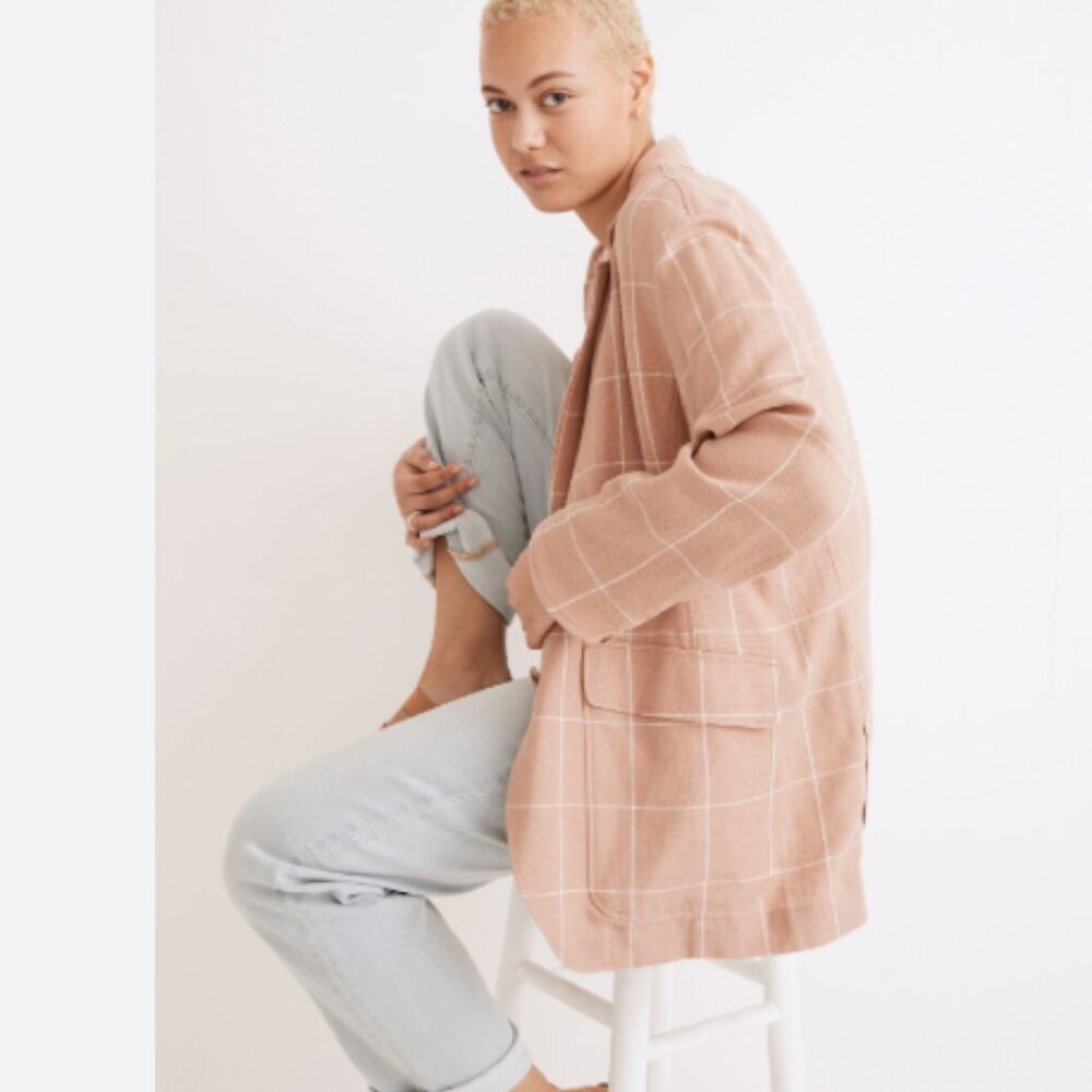 Madewell Breezewoven Larsen Blazer Windowpane Print Sandstone Tan Size Small NWT